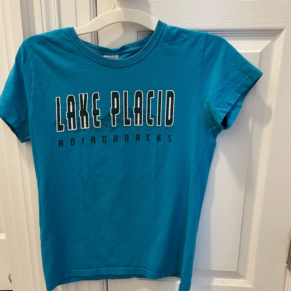 Lake Placid Short Sleeve Tee Shirt Adirondacks - Blue - size medium M - Cotton